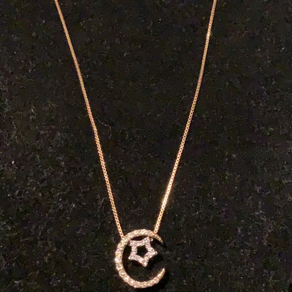 Stainless steel moon & star necklace